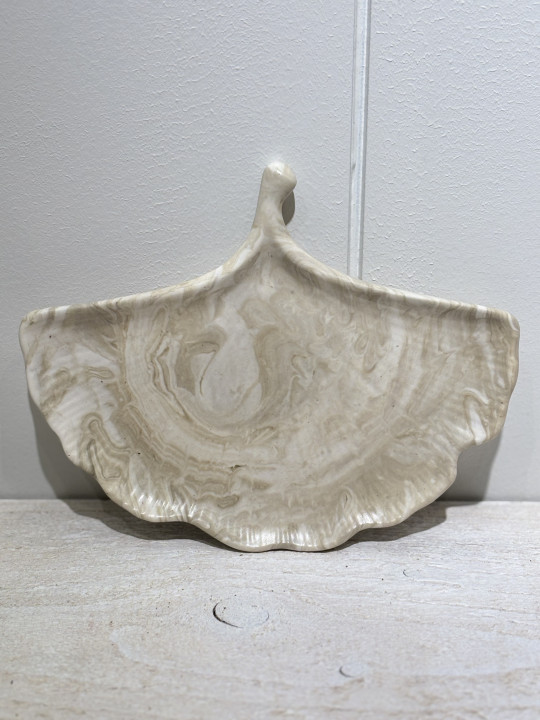 Plateau / vide poche feuille de gynko, marbre kaki