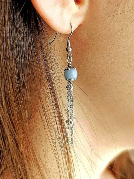 Boucles d’oreilles pendantes en sélénite ou opale rose ou angélite et acier inoxydable plaqué or 18K ou argent rhodié