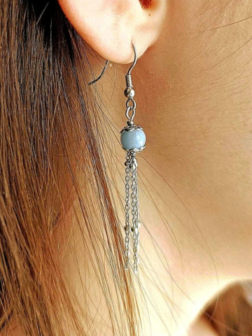 Boucles d’oreilles pendantes en sélénite ou opale rose ou angélite et acier inoxydable plaqué or 18K ou argent rhodié