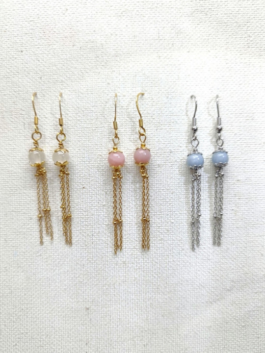 Boucles d’oreilles pendantes en sélénite ou opale rose ou angélite et acier inoxydable plaqué or 18K ou argent rhodié