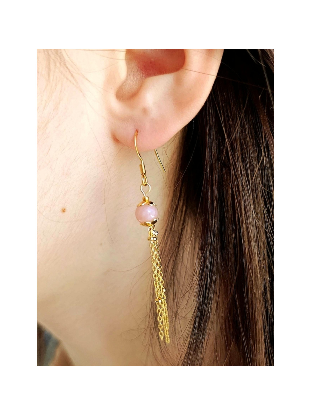 Boucles d’oreilles pendantes en sélénite ou opale rose ou angélite et acier inoxydable plaqué or 18K ou argent rhodié