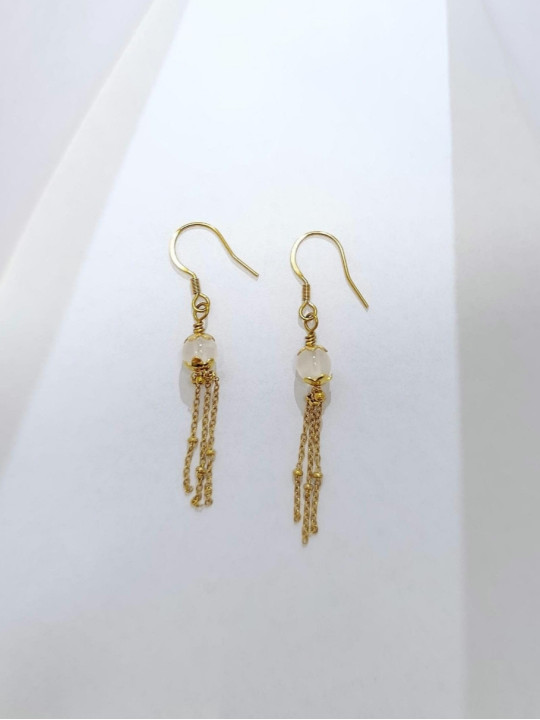 Boucles d’oreilles pendantes en sélénite ou opale rose ou angélite et acier inoxydable plaqué or 18K ou argent rhodié