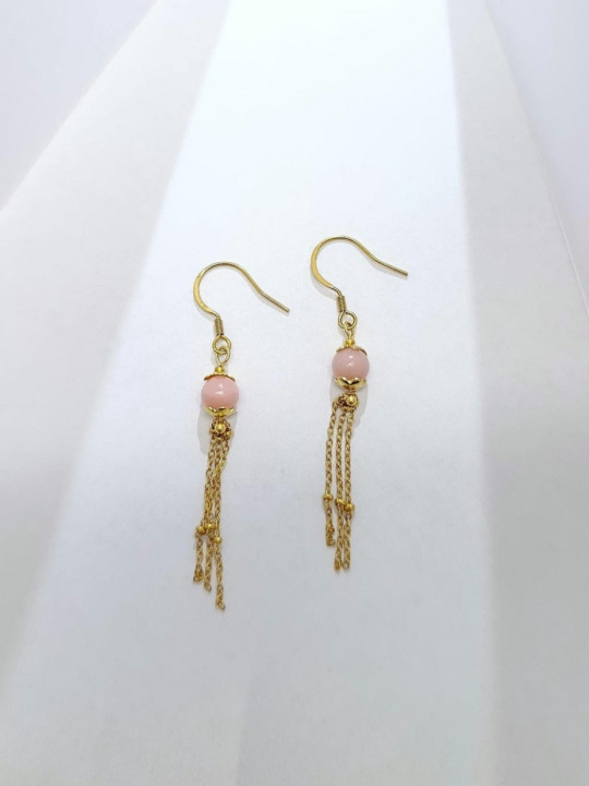 Boucles d’oreilles pendantes en sélénite ou opale rose ou angélite et acier inoxydable plaqué or 18K ou argent rhodié
