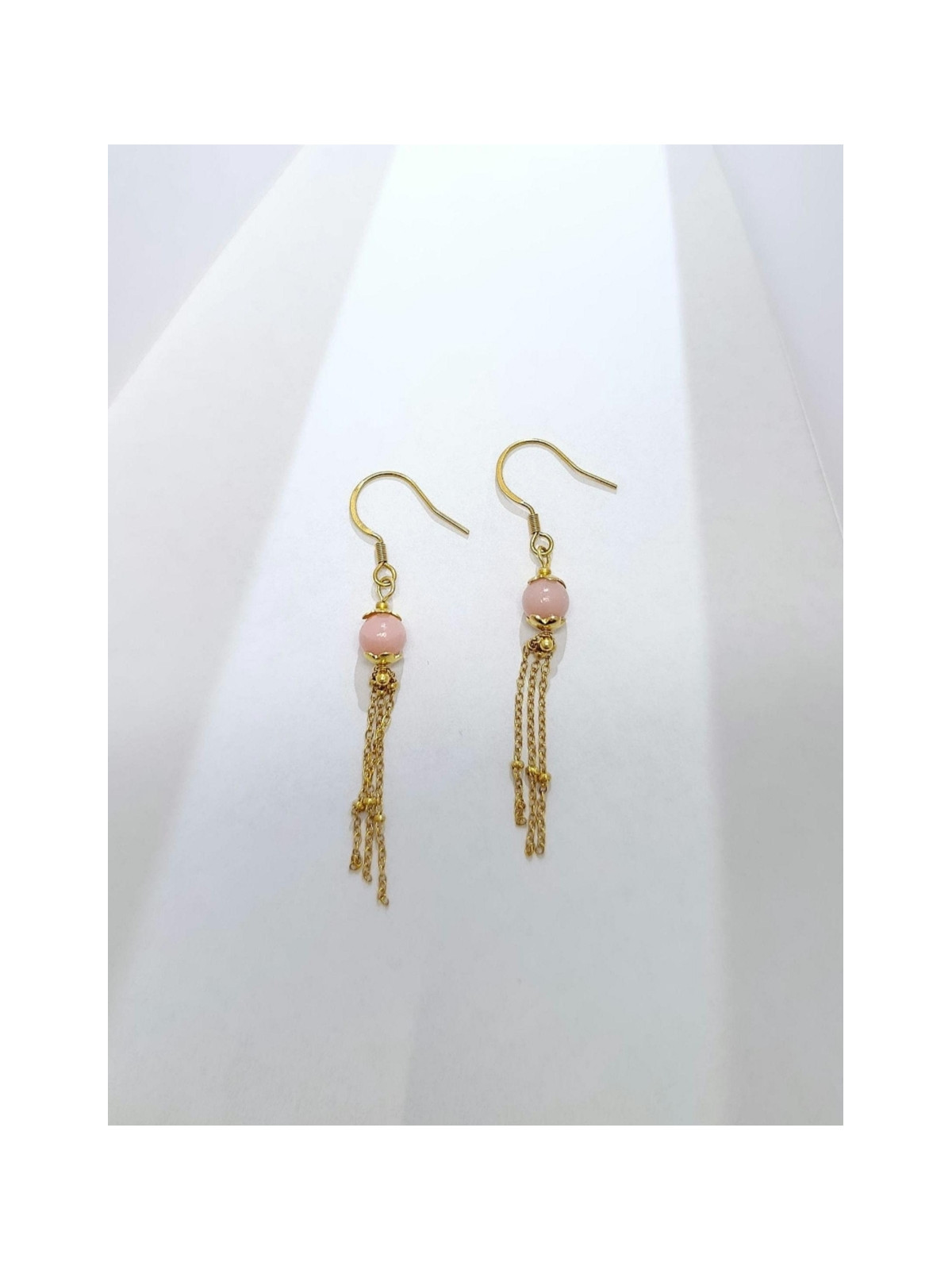 Boucles d’oreilles pendantes en sélénite ou opale rose ou angélite et acier inoxydable plaqué or 18K ou argent rhodié