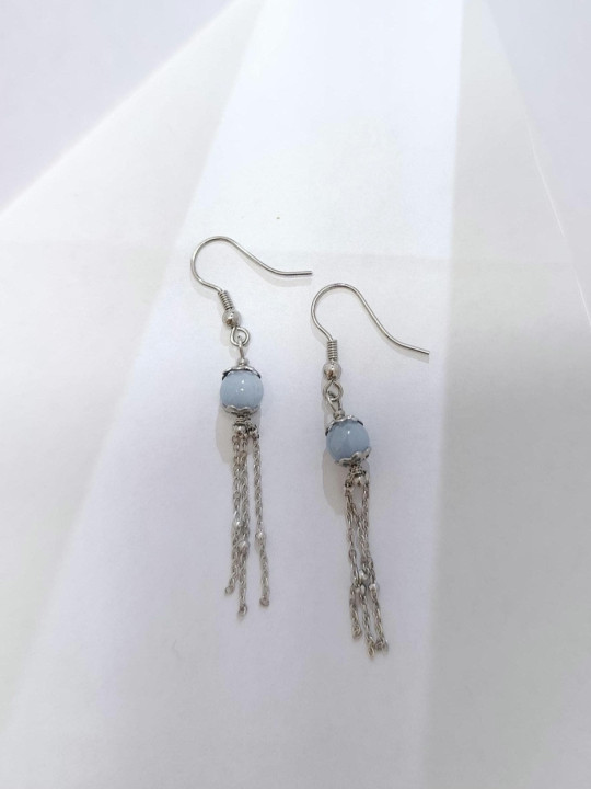 Boucles d’oreilles pendantes en sélénite ou opale rose ou angélite et acier inoxydable plaqué or 18K ou argent rhodié