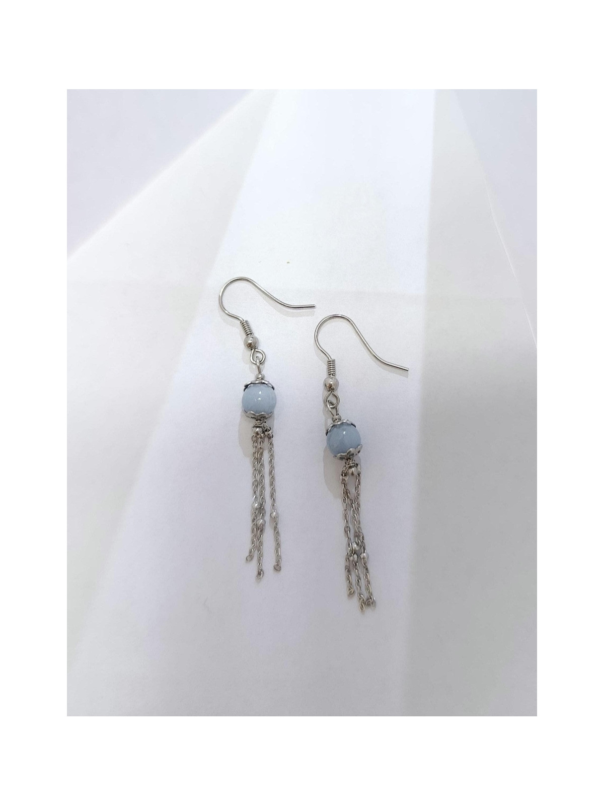 Boucles d’oreilles pendantes en sélénite ou opale rose ou angélite et acier inoxydable plaqué or 18K ou argent rhodié