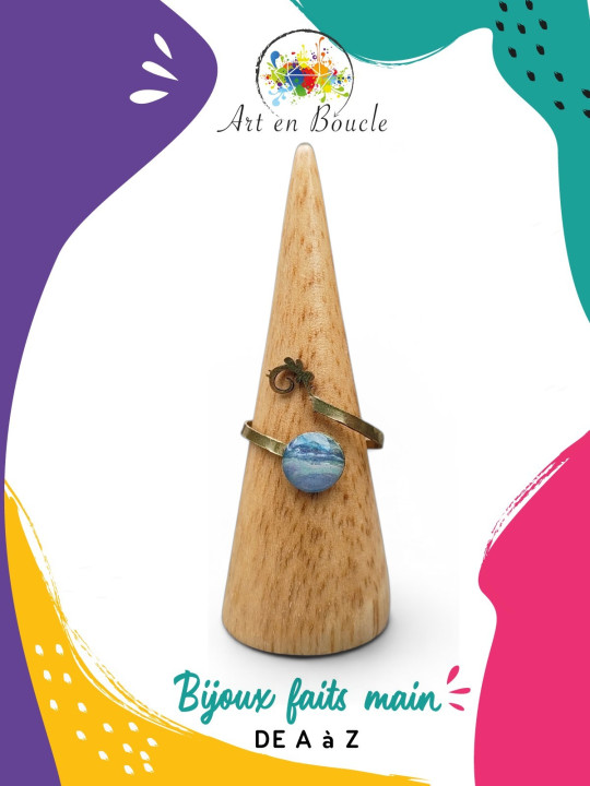 Bague arcane perle de tableau bleue
