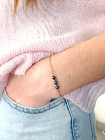 Bracelet en acier inoxydable doré à l'or fin 18K et pierres naturelles au choix 