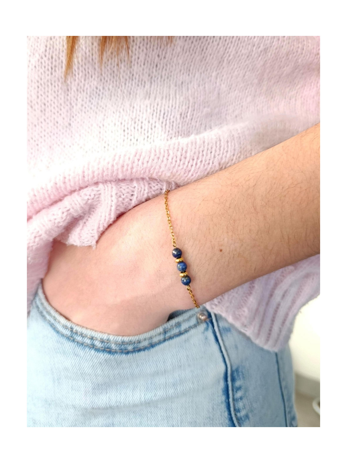 Bracelet en acier inoxydable doré à l'or fin 18K et pierres naturelles au choix 