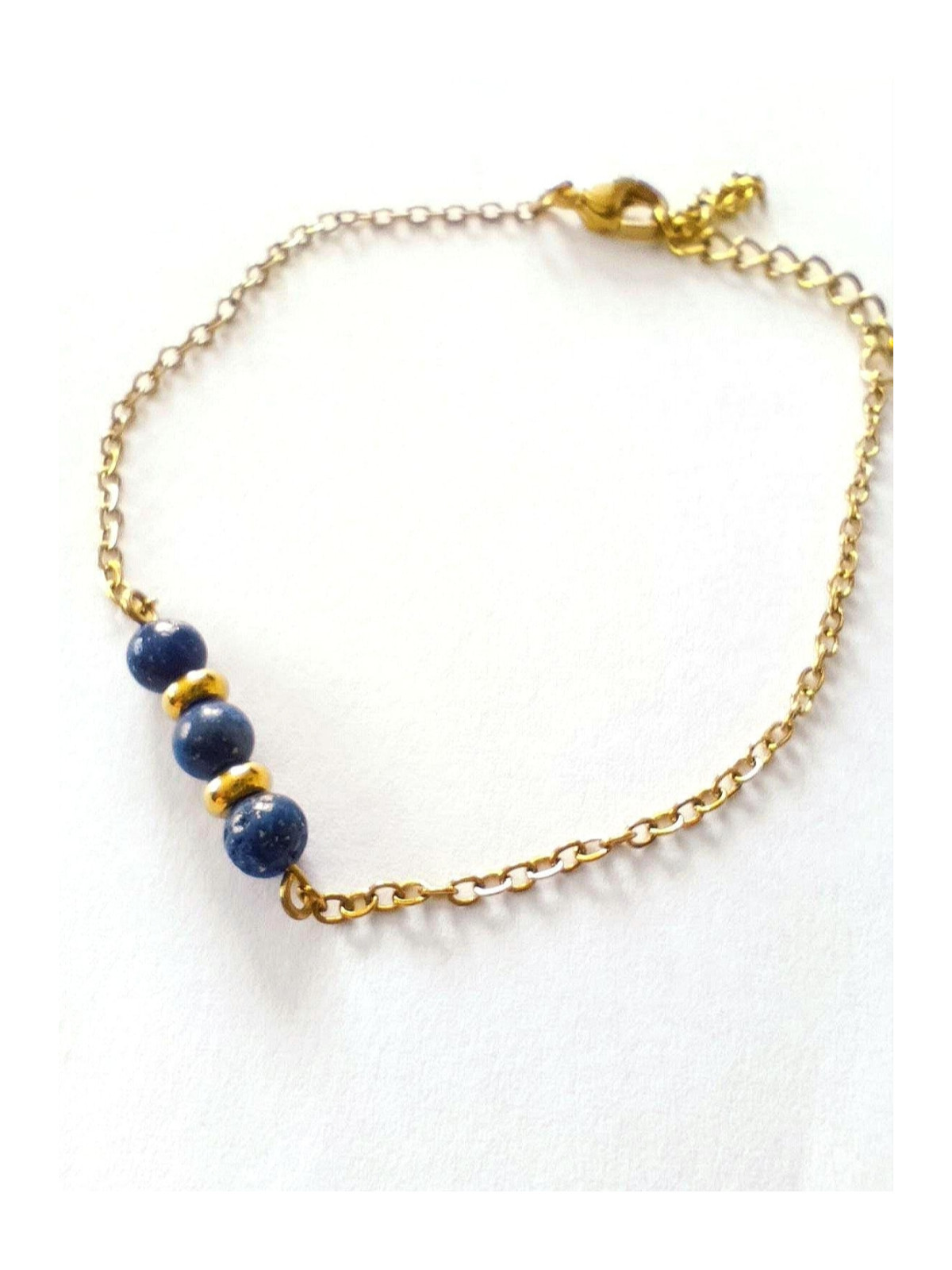Bracelet en acier inoxydable doré à l'or fin 18K et pierres naturelles au choix 