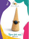 Bague moyen âge artisanale réglable en laiton perle de tableau bleu noir