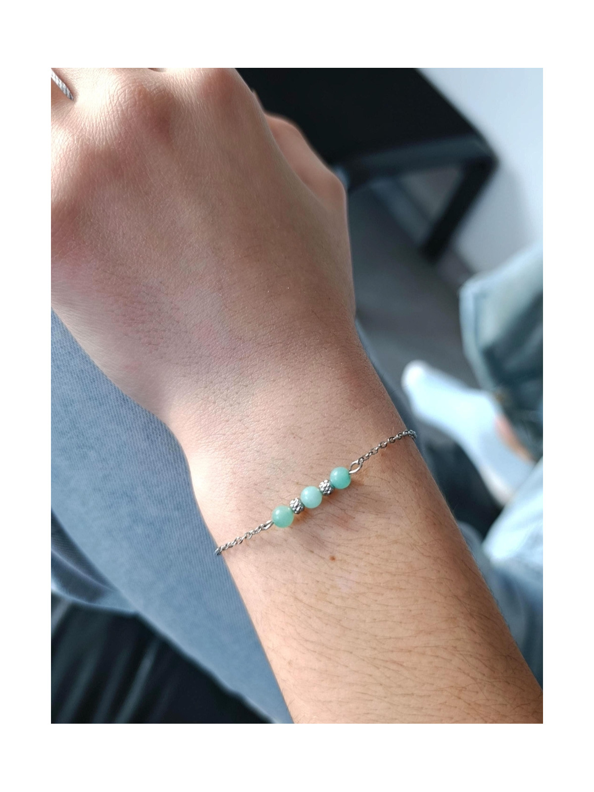 Bracelet en pierres naturelles sur chaîne en acier inoxydable argent rhodié