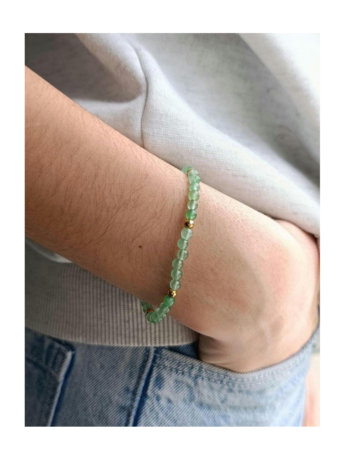 Bracelet en pierres naturelles d'aventurine et acier inoxydable doré