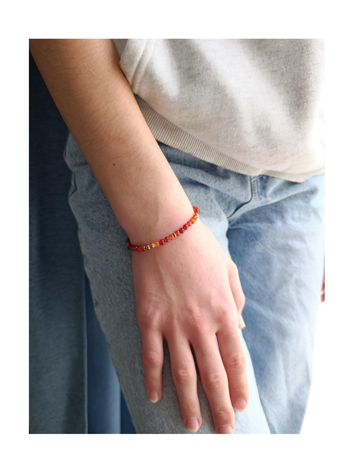 Bracelet réglable en pierres naturelles d'agate rouge