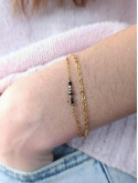 Bracelet double chaîne en acier inoxydable doré or 18k onyx noir 