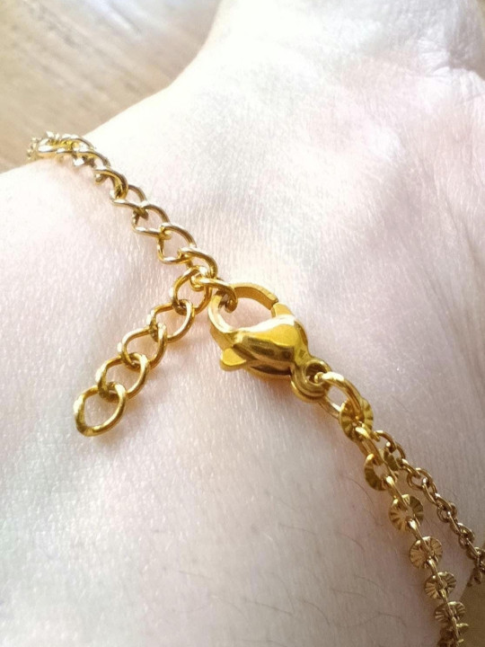 Bracelet double chaîne en acier inoxydable doré or 18k onyx noir 