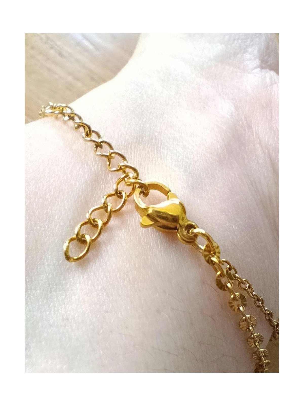 Bracelet double chaîne en acier inoxydable doré or 18k onyx noir 