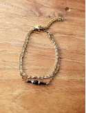 Bracelet double chaîne en acier inoxydable doré or 18k onyx noir 