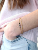 Bracelet double chaîne en acier inoxydable doré or 18k onyx noir 