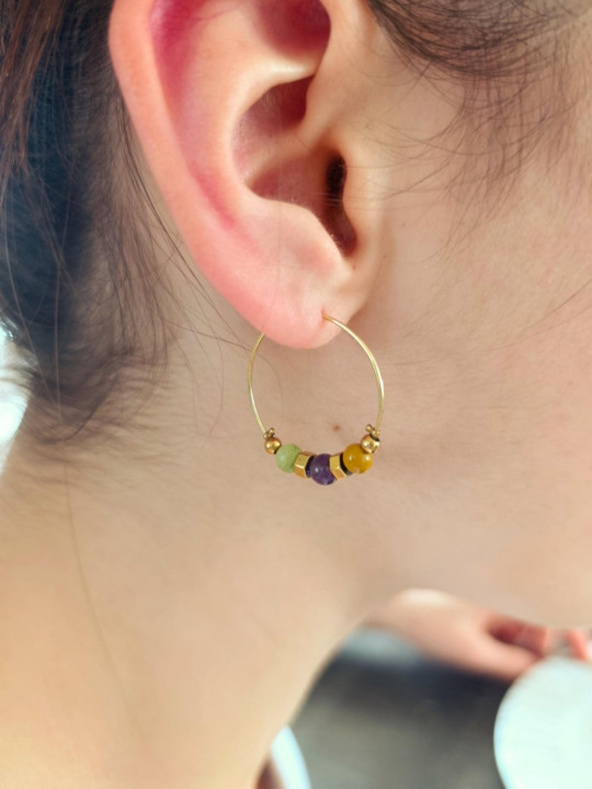Boucles d’oreilles en acier inoxydable 316L dorées Or 18 carats et pierres naturelles