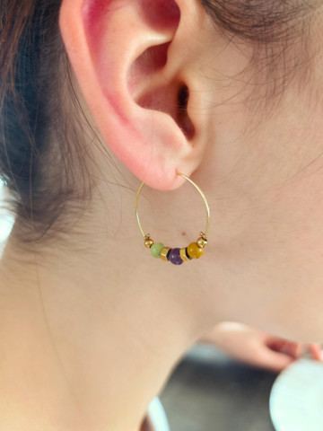 Boucles d’oreilles en acier inoxydable 316L dorées Or 18 carats et pierres naturelles