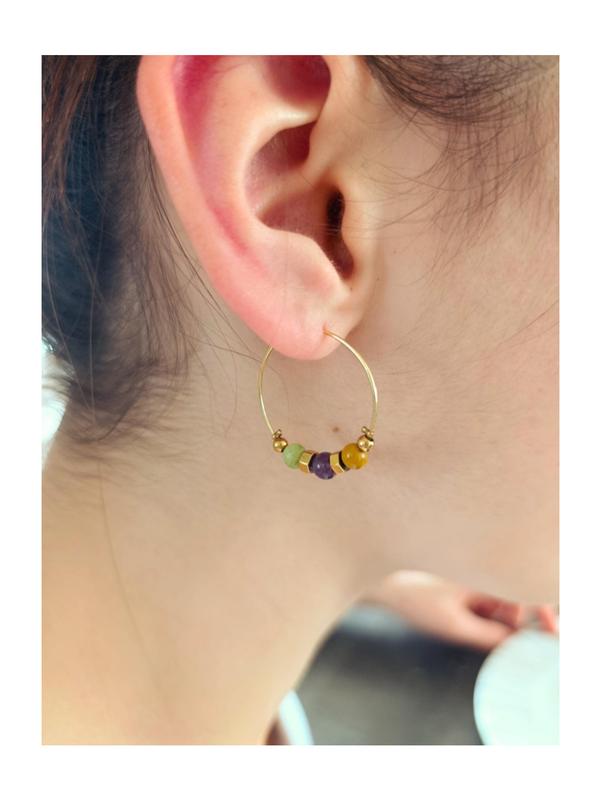 Boucles d’oreilles en acier inoxydable 316L dorées Or 18 carats et pierres naturelles