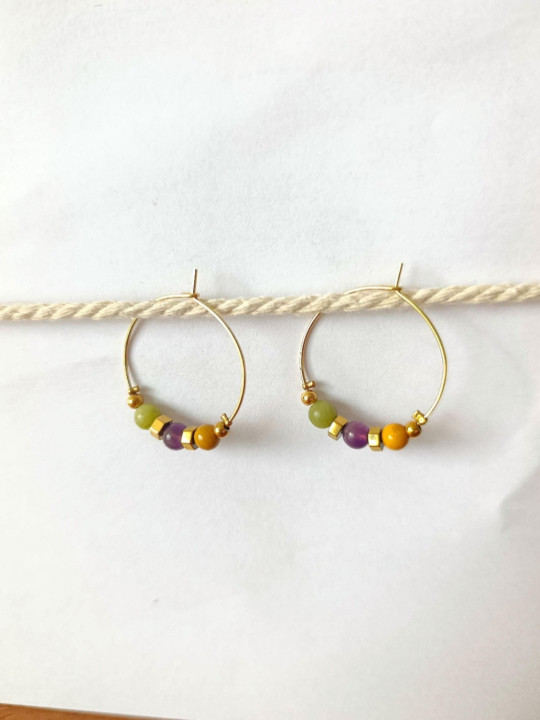 Boucles d’oreilles en acier inoxydable 316L dorées Or 18 carats et pierres naturelles