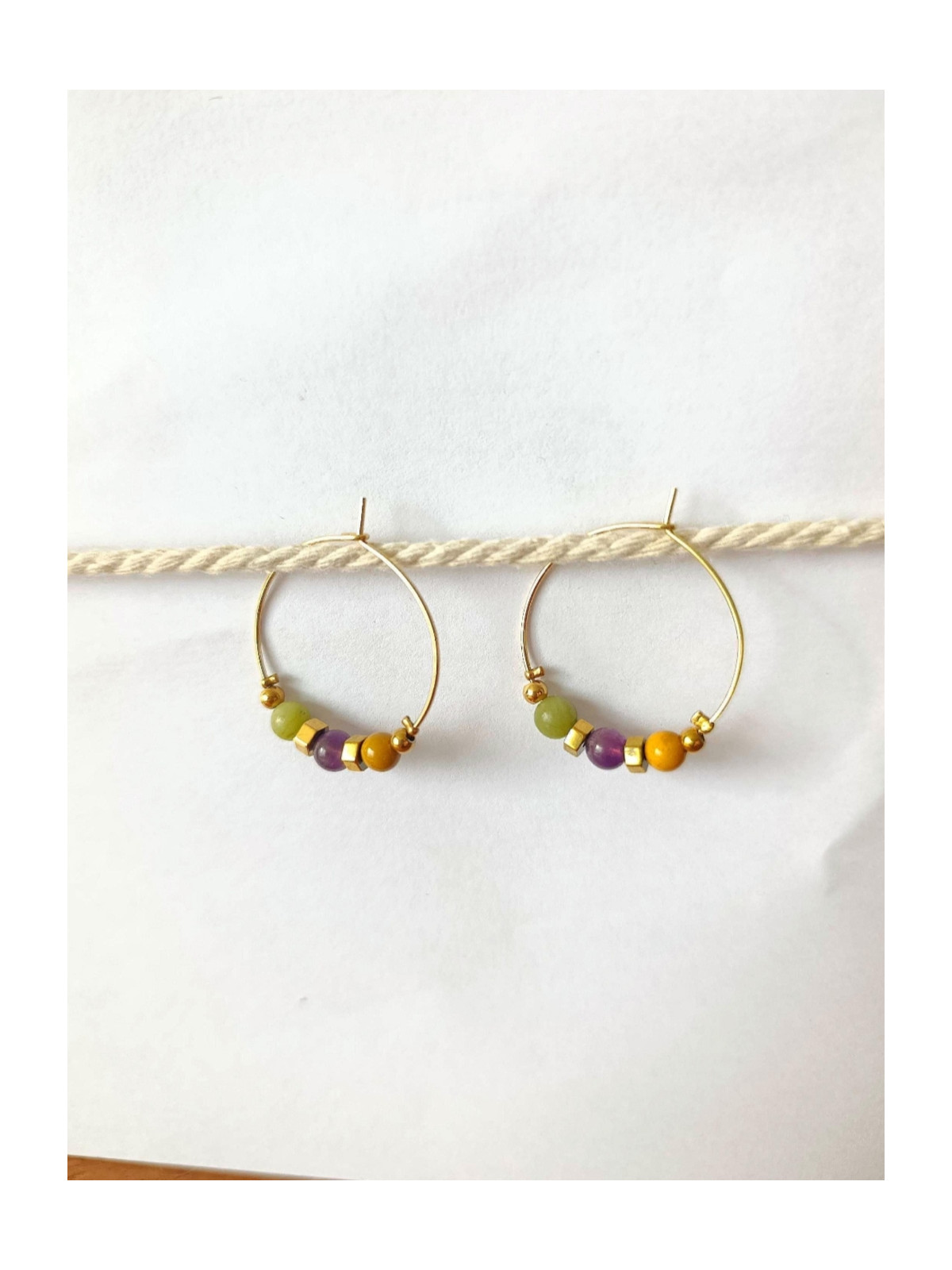 Boucles d’oreilles en acier inoxydable 316L dorées Or 18 carats et pierres naturelles