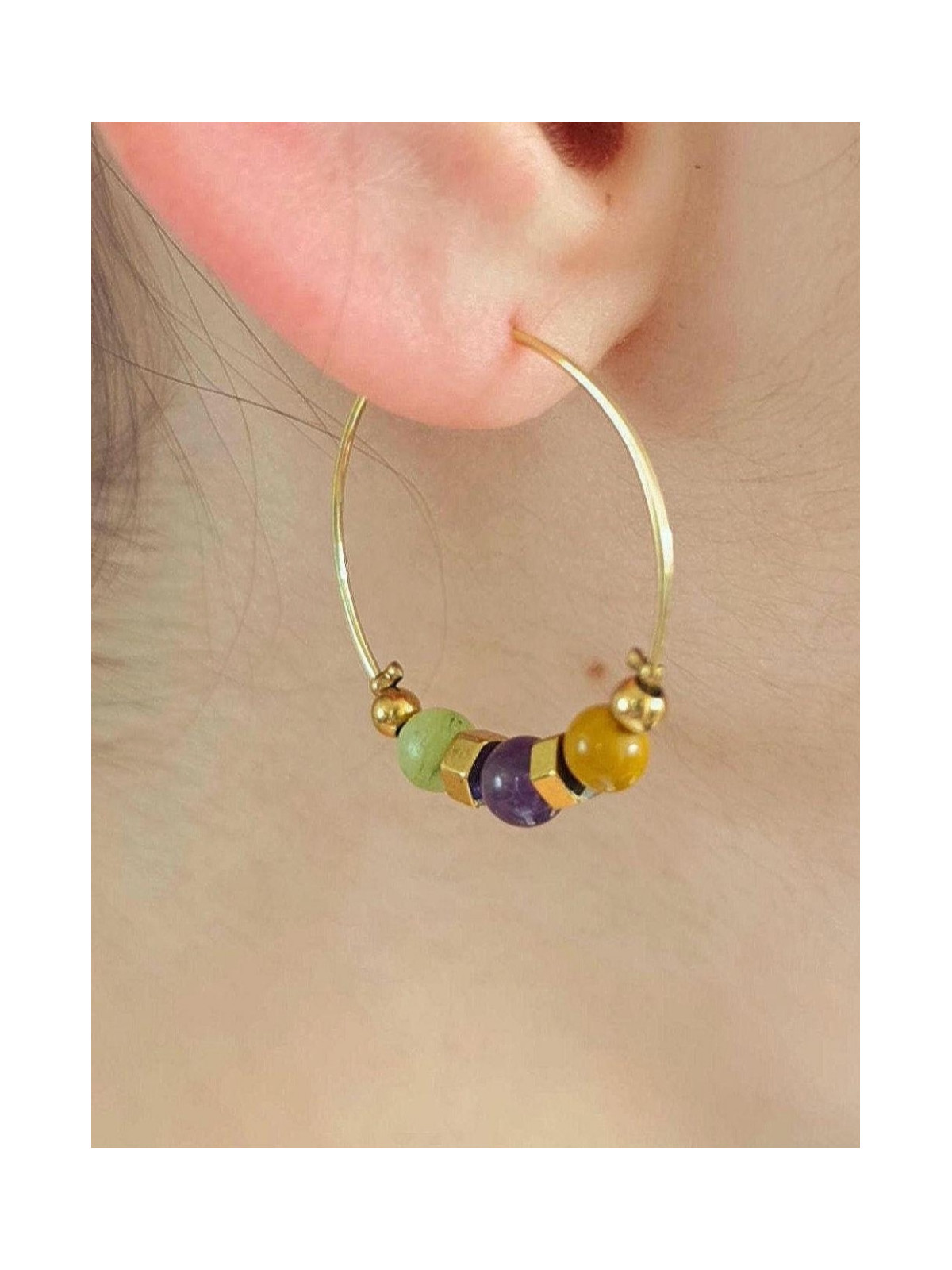 Boucles d’oreilles en acier inoxydable 316L dorées Or 18 carats et pierres naturelles