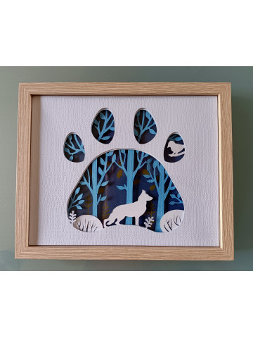 Cadre 3D empreinte de loup en forêt enchantée