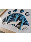 Cadre 3D empreinte de loup en forêt enchantée