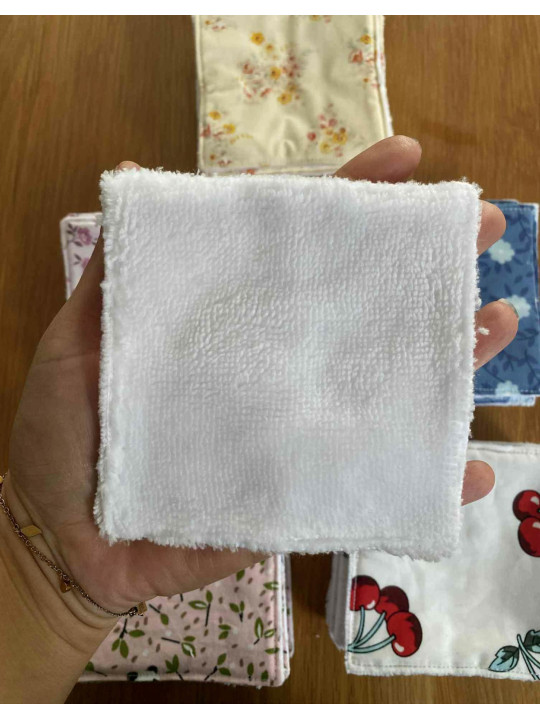 Lot de 5 lingettes démaquillantes lavables en coton et bambou – réutilisables, zéro déchet, fait main