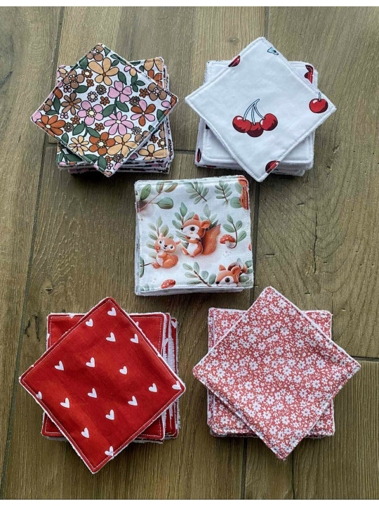 Lot de 5 lingettes démaquillantes lavables en coton et bambou – réutilisables, zéro déchet, fait main