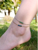 Bracelet de cheville acier inoxydable plaqué or 18K ou argent rhodié et pierres naturelles
