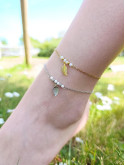 Bracelet de cheville en acier inoxydable doré or 18 carats ou argent rhodié avec breloque feuille