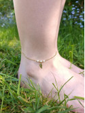 Bracelet de cheville en acier inoxydable doré or 18 carats ou argent rhodié avec breloque feuille