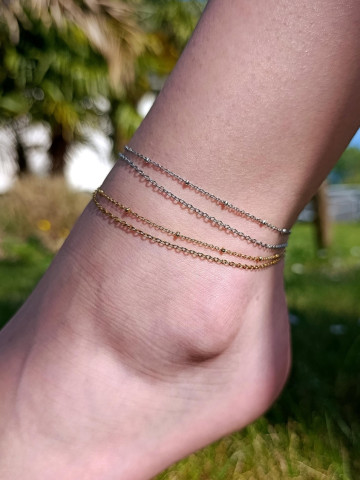 Bracelet de cheville double chaîne doré OR 18 carats (placage ionique) ou argent rhodié