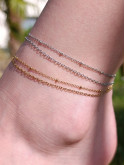 Bracelet de cheville double chaîne doré OR 18 carats (placage ionique) ou argent rhodié