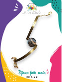 Bracelet notes de musique artisanal en laiton et perle de tableau noire dorée cuivre et bleue