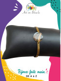 Bracelet notes de musique artisanal en laiton et perle de tableau noire dorée cuivre et bleue