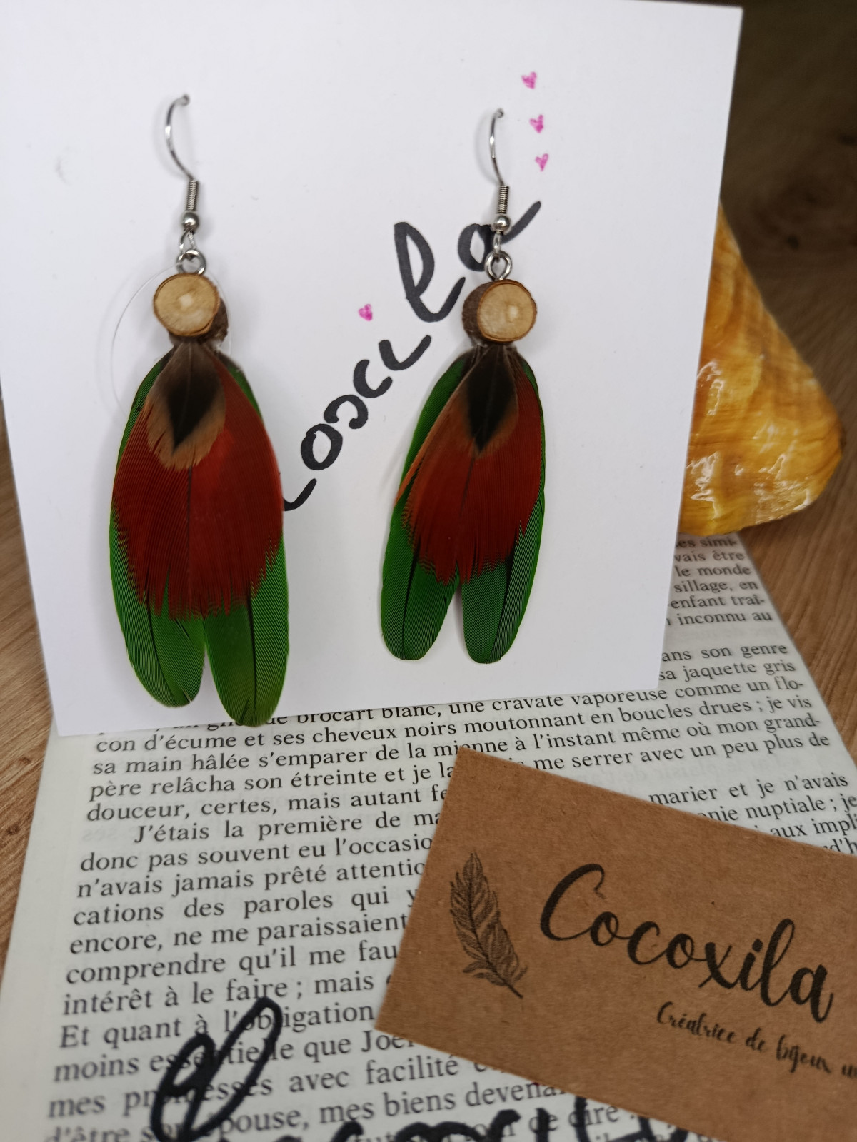 Boucle d'oreilles en plumes naturelles