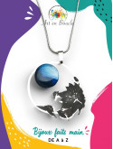 Collier cercle fleuri artisanal en acier inoxydable et sa perle de tableau bleue