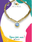 Collier Moyen-Âge Marquise artisanal en laiton et sa perle de tableau rosée