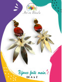 Boucles d'oreille Cannabis artisanales en laiton et perles de tableau rouges
