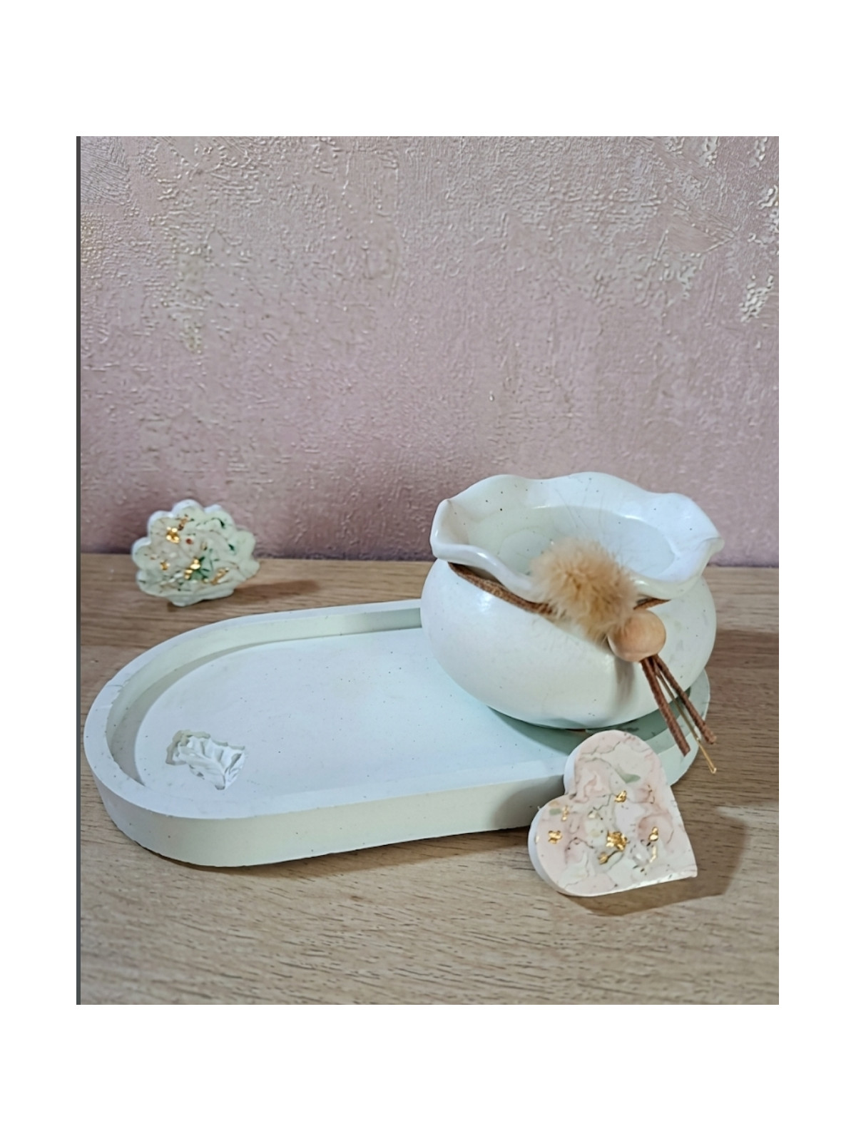 Le Duo Floral Éternel – Pot, Plateau & Son Bouquet