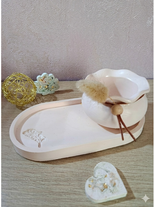 Le Duo Floral Éternel – Pot, Plateau & Son Bouquet