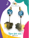 Boucles d'oreille Hortensia longues artisanales en laiton et perles de tableau bleu cellule