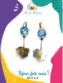 Boucles d'oreille Hortensia longues artisanales en laiton et perles de tableau bleu cellule