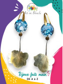 Boucles d'oreille Hortensia longues artisanales en laiton et perles de tableau bleu cellule