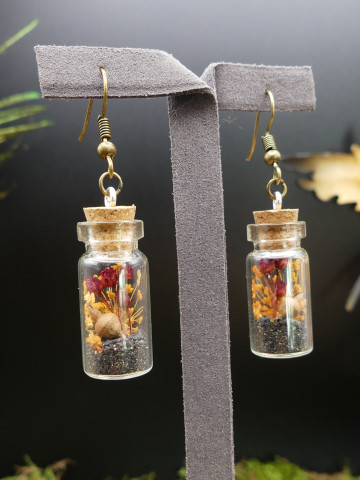 Boucles d'oreilles en fiole XL - fleurs séchées automnales